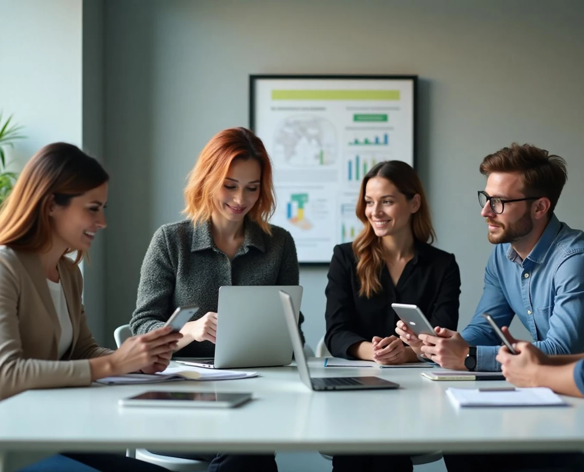 Group of people working on laptop and tablet on table