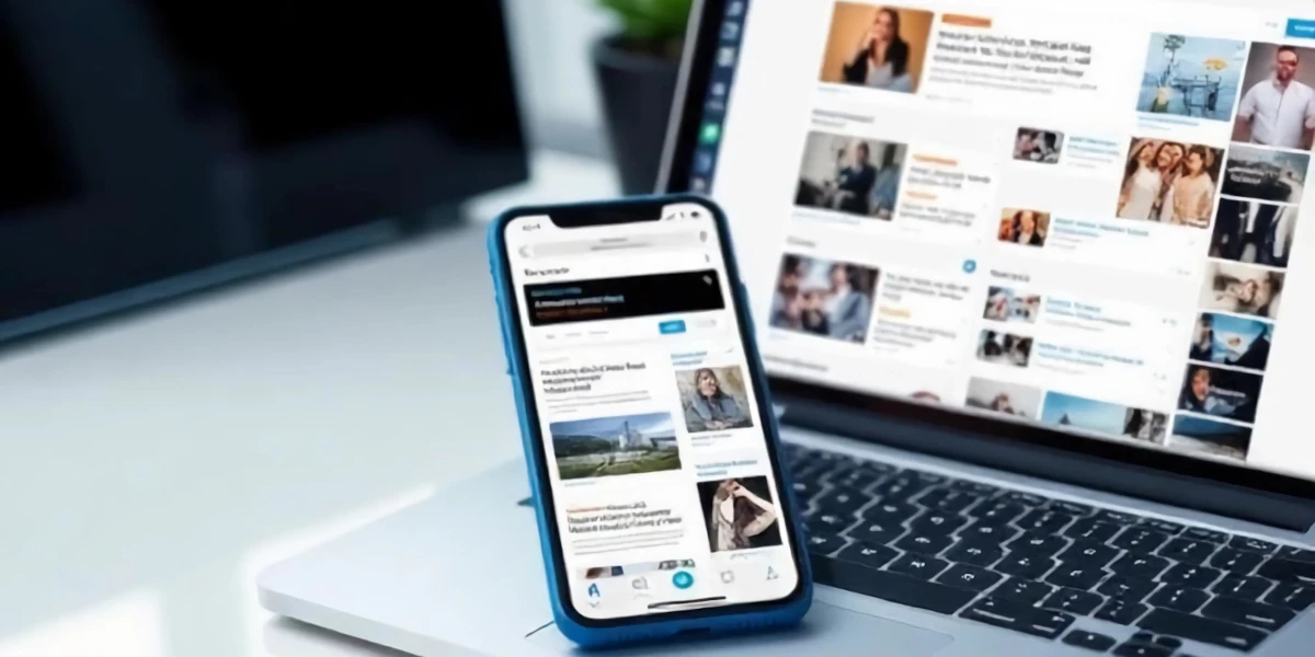 Laptop and phone showing information page