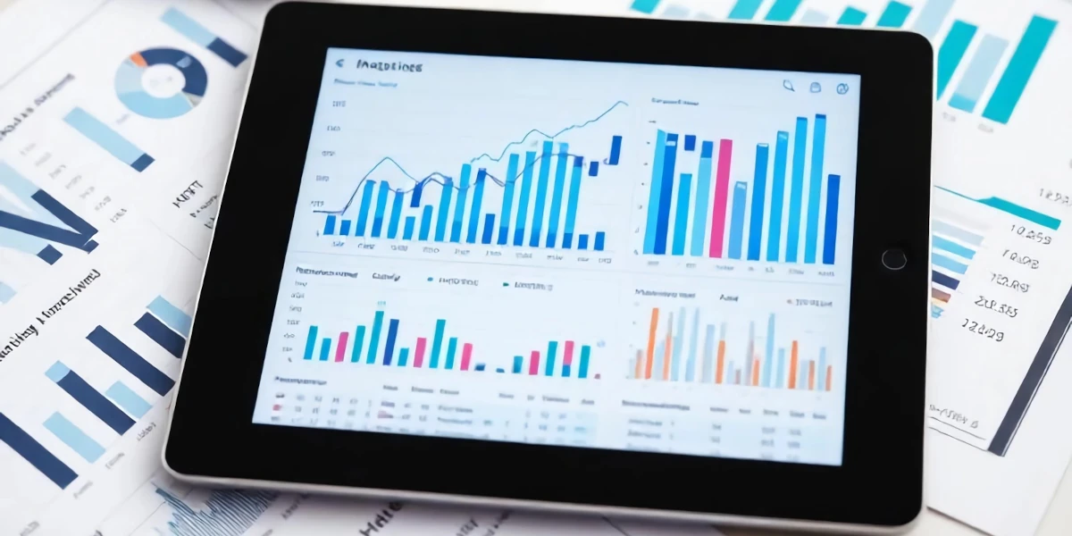 Tablet on table showing graphics