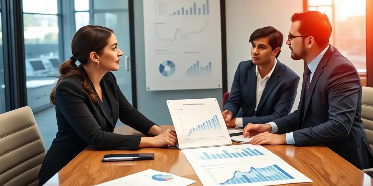 Work meeting with graphics on the table