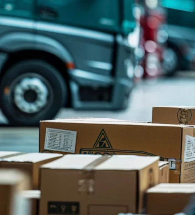 Boxes arranged in front of a truck 2