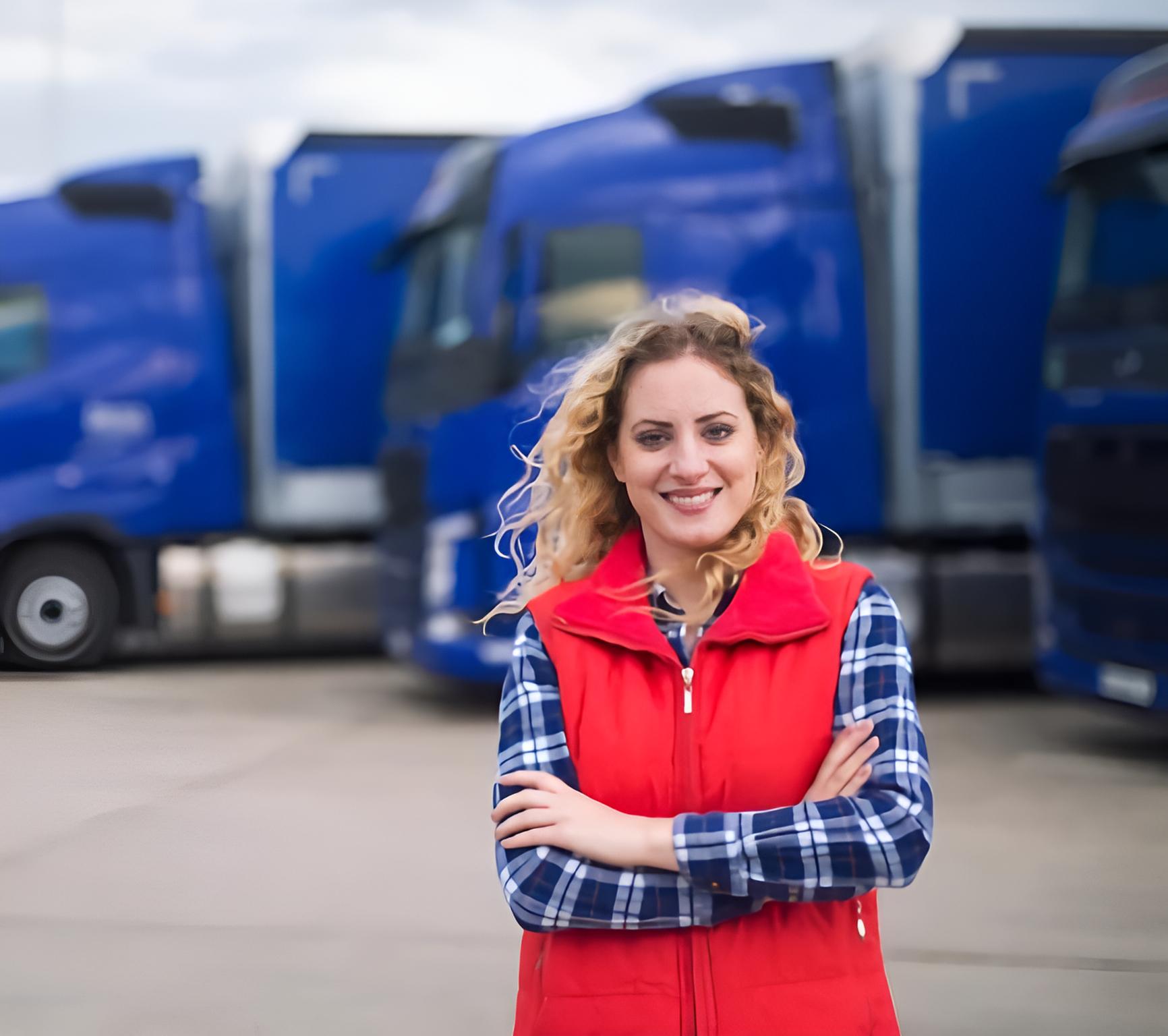 woman-in-front-of-trucks