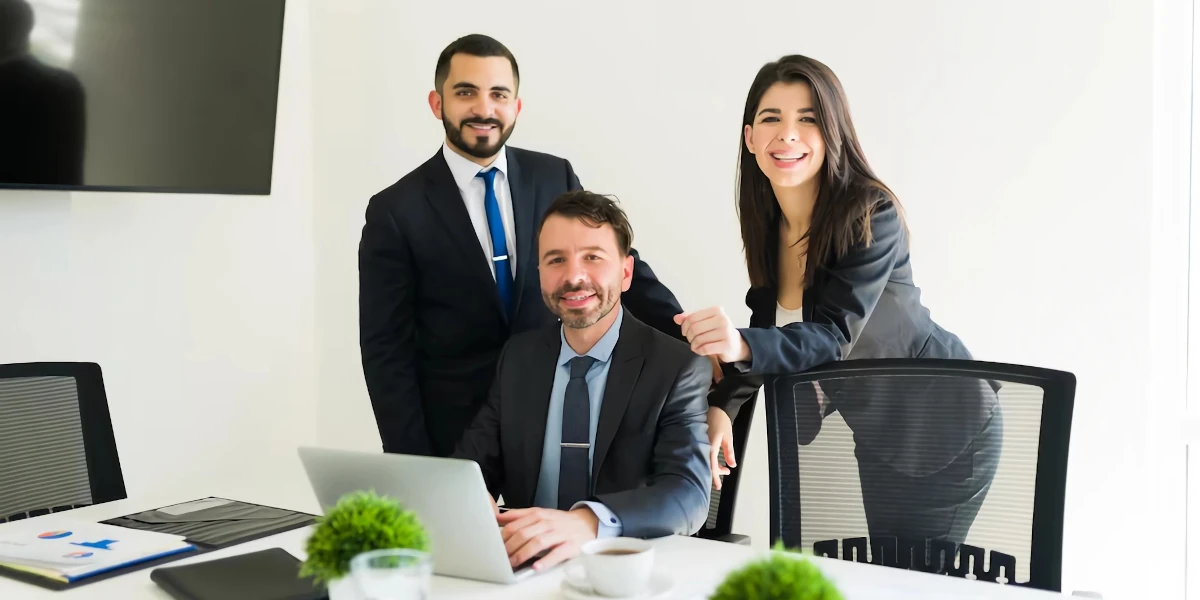 Attractive coworkers who feel happy while working