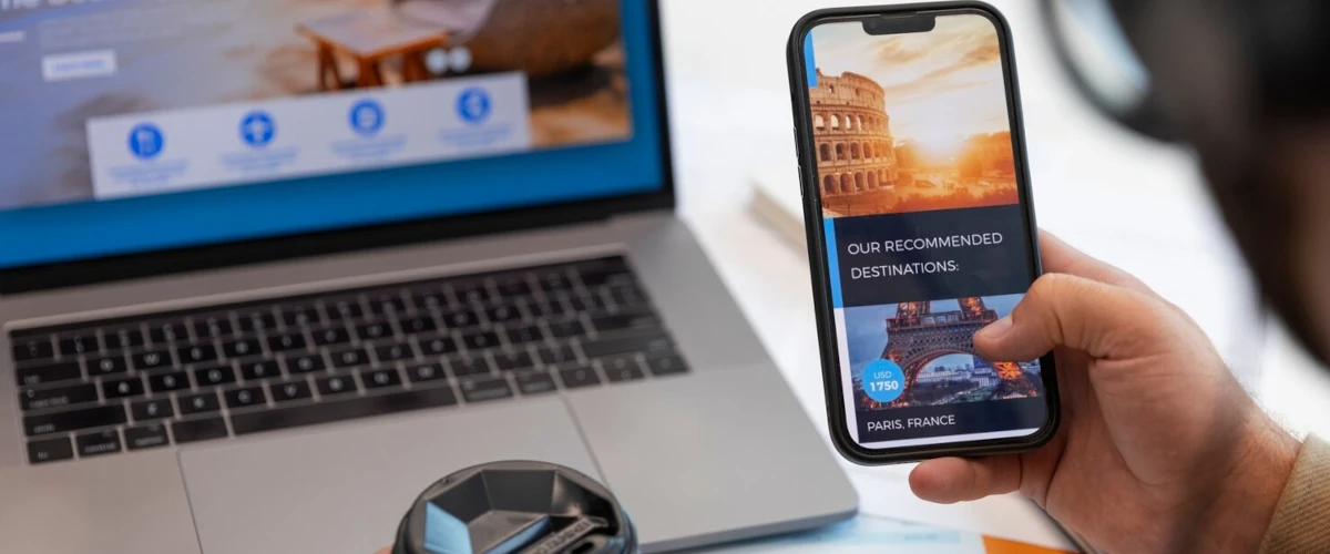 woman working on a website from a cell phone